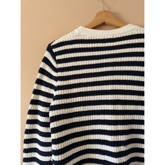 J. Crew Striped Open Knit V-Neck Cardigan Antique Navy Preppy Nautical Coquette - Picture 8 of 8